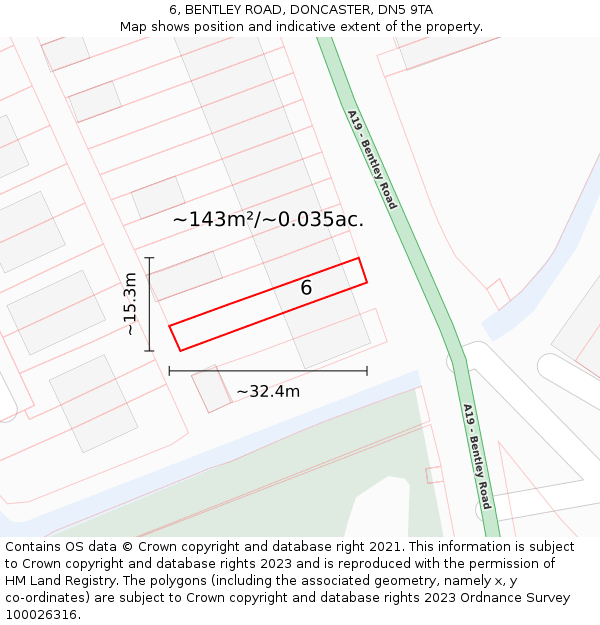 6, BENTLEY ROAD, DONCASTER, DN5 9TA: Plot and title map