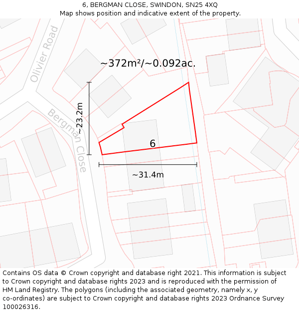 6, BERGMAN CLOSE, SWINDON, SN25 4XQ: Plot and title map
