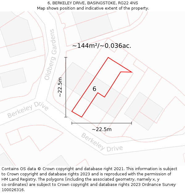 6, BERKELEY DRIVE, BASINGSTOKE, RG22 4NS: Plot and title map