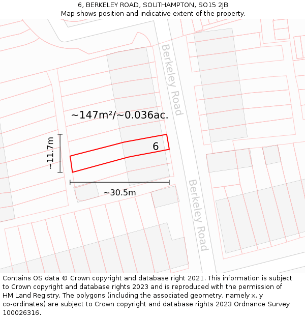 6, BERKELEY ROAD, SOUTHAMPTON, SO15 2JB: Plot and title map