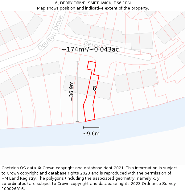 6, BERRY DRIVE, SMETHWICK, B66 1RN: Plot and title map