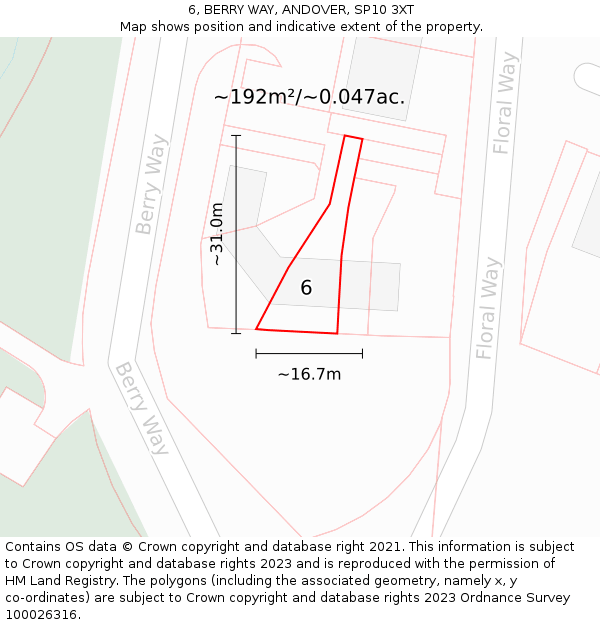 6, BERRY WAY, ANDOVER, SP10 3XT: Plot and title map