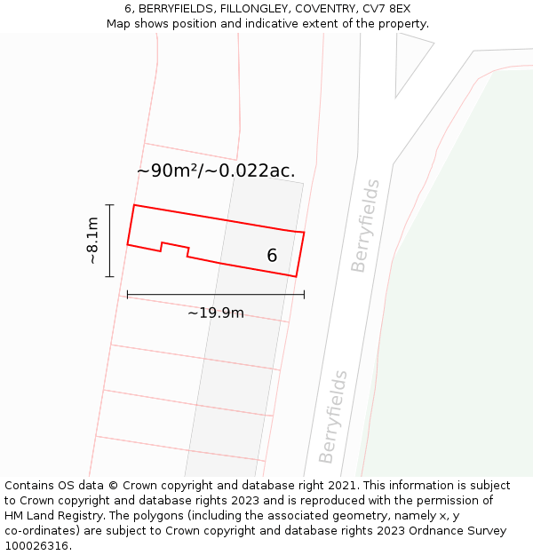 6, BERRYFIELDS, FILLONGLEY, COVENTRY, CV7 8EX: Plot and title map