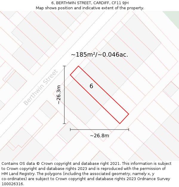 6, BERTHWIN STREET, CARDIFF, CF11 9JH: Plot and title map