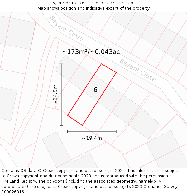 6, BESANT CLOSE, BLACKBURN, BB1 2RG: Plot and title map