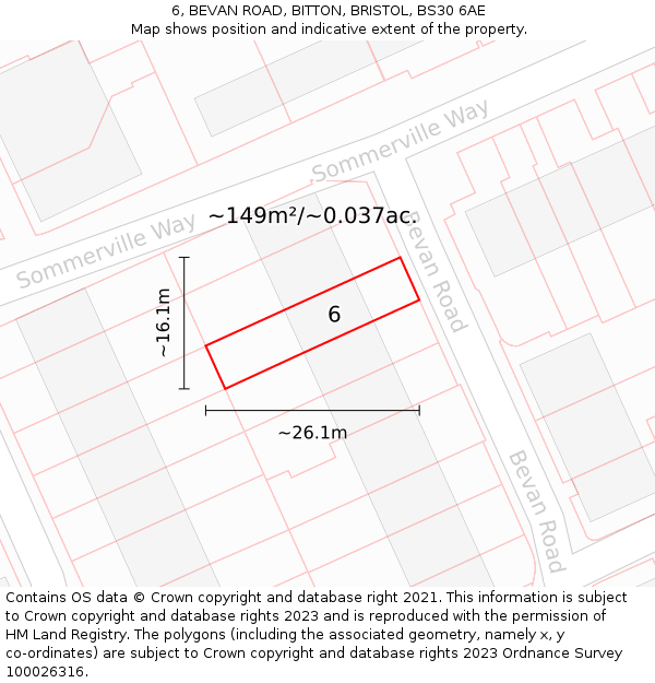 6, BEVAN ROAD, BITTON, BRISTOL, BS30 6AE: Plot and title map