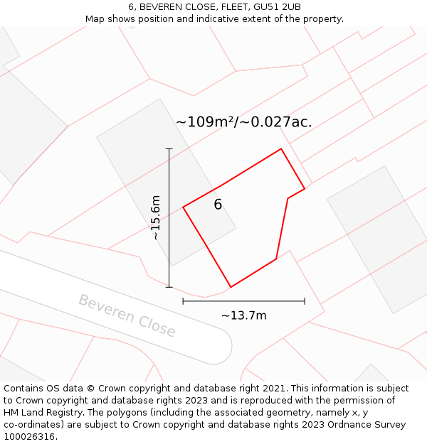 6, BEVEREN CLOSE, FLEET, GU51 2UB: Plot and title map