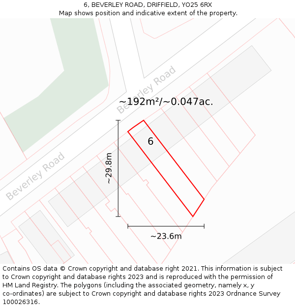 6, BEVERLEY ROAD, DRIFFIELD, YO25 6RX: Plot and title map