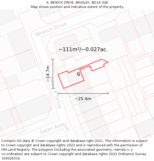 6, BEWICK DRIVE, BINGLEY, BD16 3QE: Plot and title map