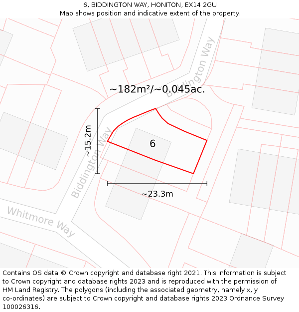 6, BIDDINGTON WAY, HONITON, EX14 2GU: Plot and title map