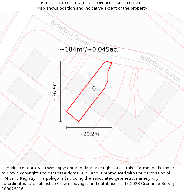 6, BIDEFORD GREEN, LEIGHTON BUZZARD, LU7 2TH: Plot and title map