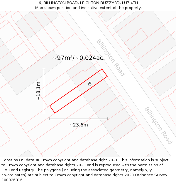 6, BILLINGTON ROAD, LEIGHTON BUZZARD, LU7 4TH: Plot and title map