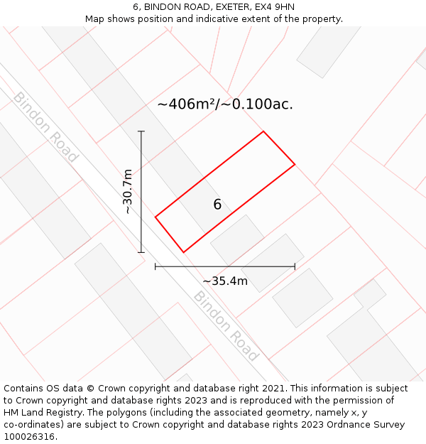 6, BINDON ROAD, EXETER, EX4 9HN: Plot and title map