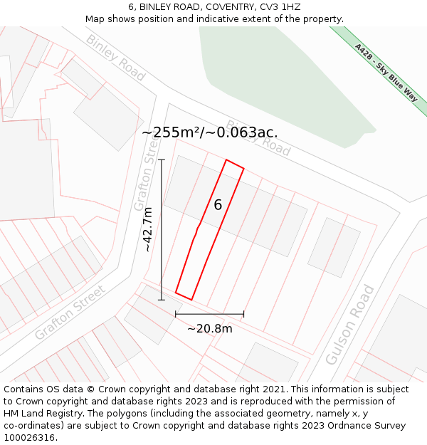 6, BINLEY ROAD, COVENTRY, CV3 1HZ: Plot and title map
