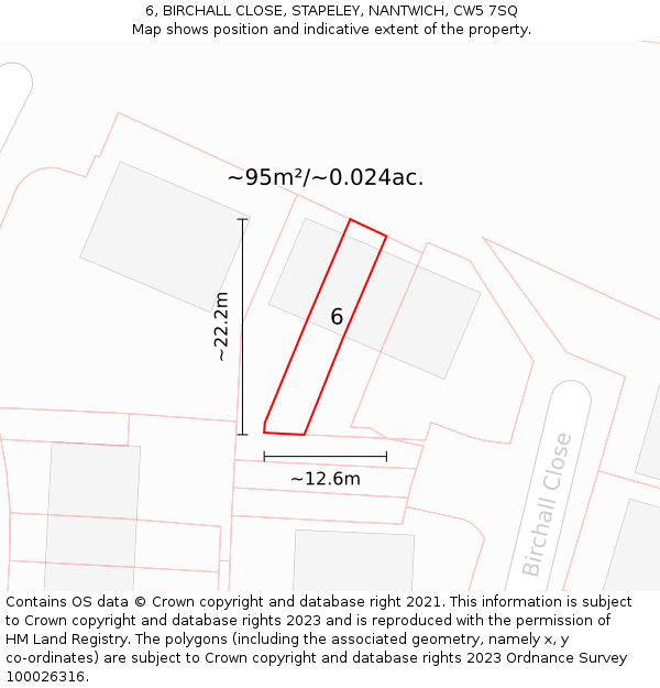 6, BIRCHALL CLOSE, STAPELEY, NANTWICH, CW5 7SQ: Plot and title map