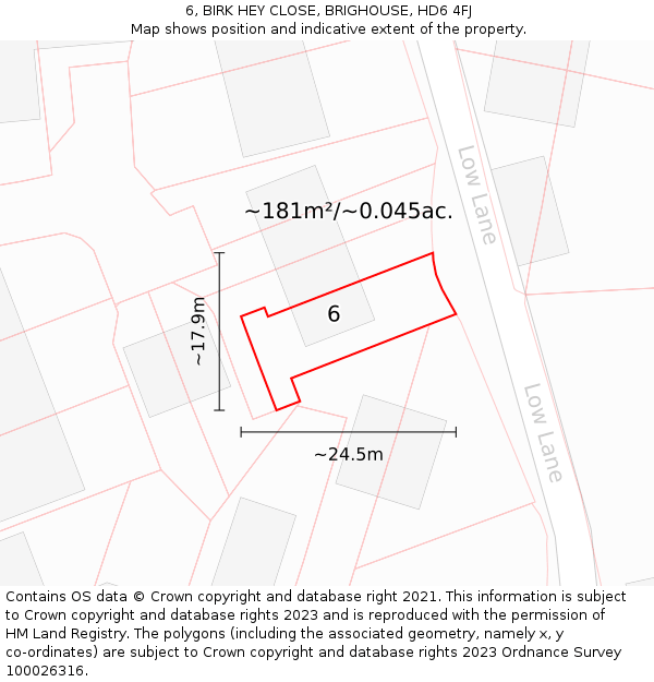 6, BIRK HEY CLOSE, BRIGHOUSE, HD6 4FJ: Plot and title map
