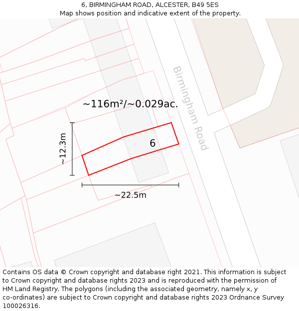 6, BIRMINGHAM ROAD, ALCESTER, B49 5ES: Plot and title map