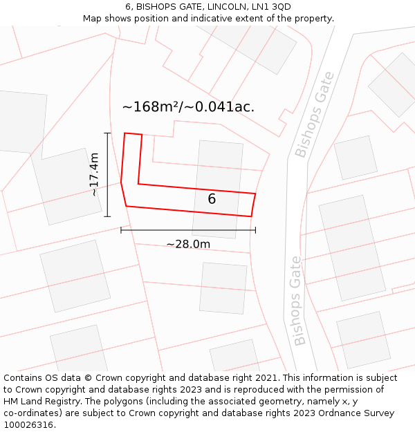 6, BISHOPS GATE, LINCOLN, LN1 3QD: Plot and title map