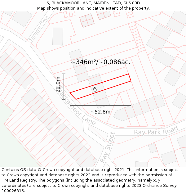 6, BLACKAMOOR LANE, MAIDENHEAD, SL6 8RD: Plot and title map
