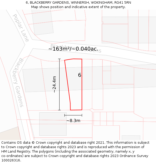 6, BLACKBERRY GARDENS, WINNERSH, WOKINGHAM, RG41 5RN: Plot and title map