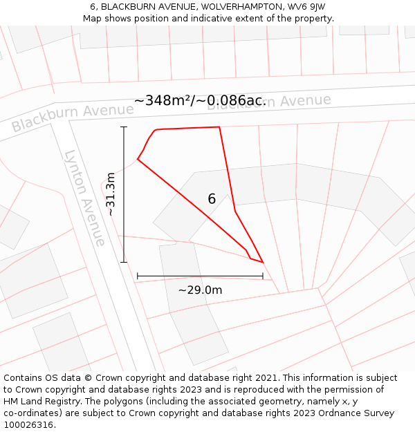 6, BLACKBURN AVENUE, WOLVERHAMPTON, WV6 9JW: Plot and title map