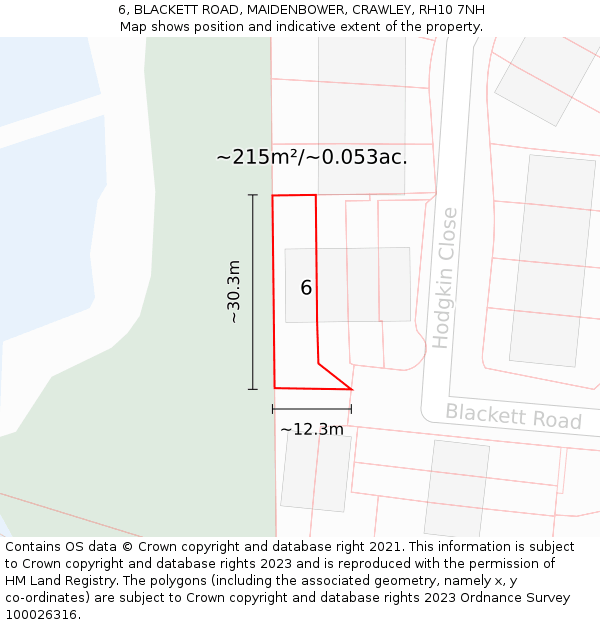 6, BLACKETT ROAD, MAIDENBOWER, CRAWLEY, RH10 7NH: Plot and title map