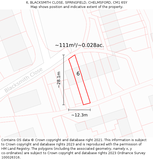 6, BLACKSMITH CLOSE, SPRINGFIELD, CHELMSFORD, CM1 6SY: Plot and title map