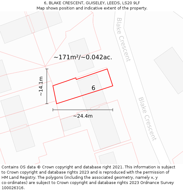 6, BLAKE CRESCENT, GUISELEY, LEEDS, LS20 9LF: Plot and title map