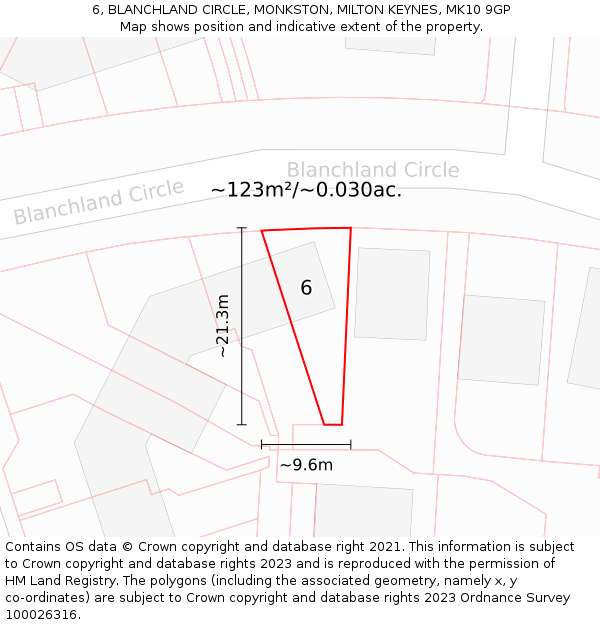 6, BLANCHLAND CIRCLE, MONKSTON, MILTON KEYNES, MK10 9GP: Plot and title map