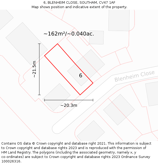 6, BLENHEIM CLOSE, SOUTHAM, CV47 1AF: Plot and title map
