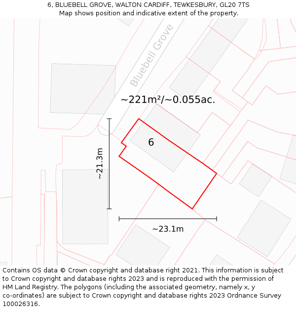 6, BLUEBELL GROVE, WALTON CARDIFF, TEWKESBURY, GL20 7TS: Plot and title map