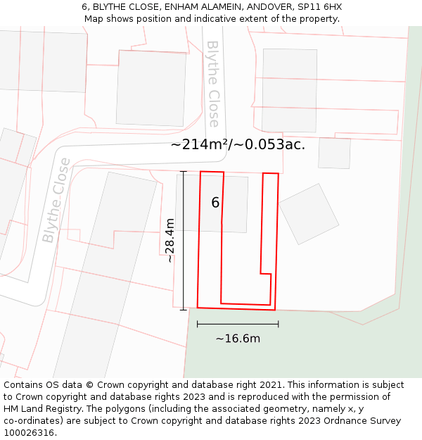 6, BLYTHE CLOSE, ENHAM ALAMEIN, ANDOVER, SP11 6HX: Plot and title map