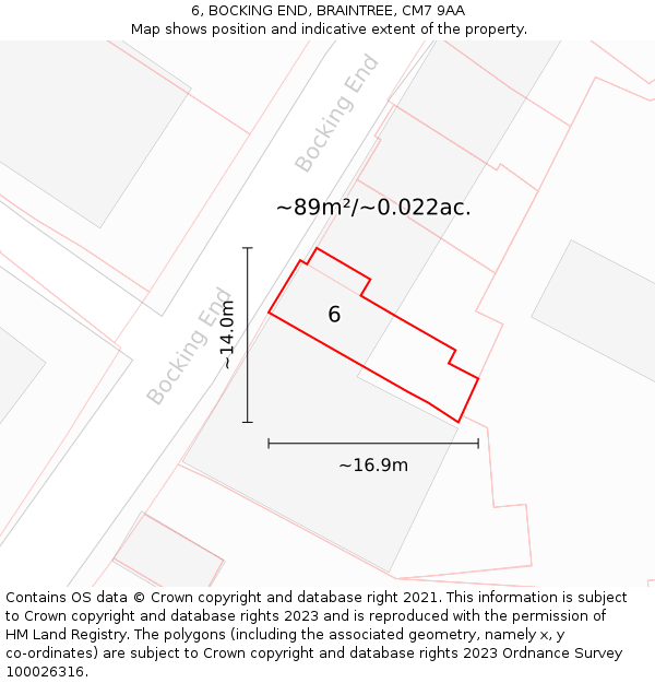 6, BOCKING END, BRAINTREE, CM7 9AA: Plot and title map