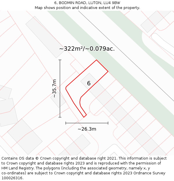 6, BODMIN ROAD, LUTON, LU4 9BW: Plot and title map