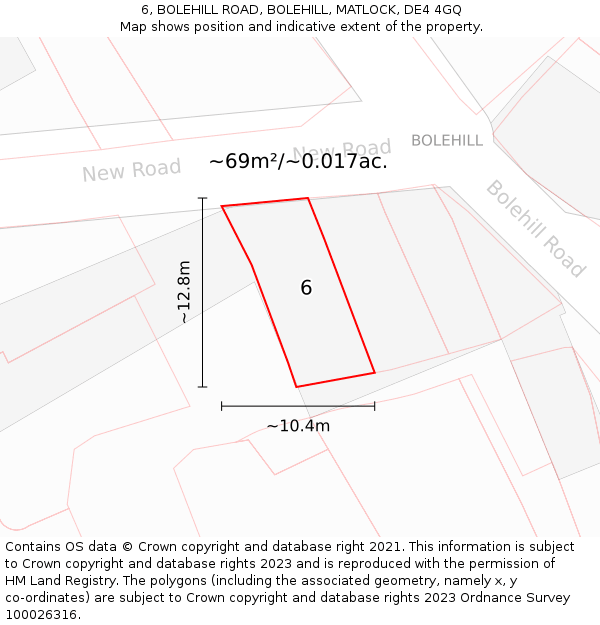 6, BOLEHILL ROAD, BOLEHILL, MATLOCK, DE4 4GQ: Plot and title map