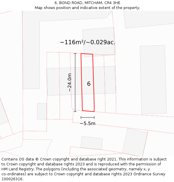 6, BOND ROAD, MITCHAM, CR4 3HE: Plot and title map