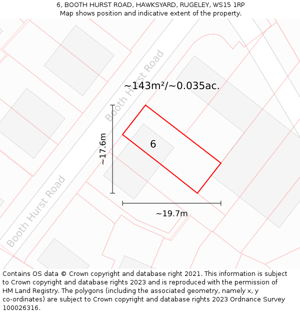 6, BOOTH HURST ROAD, HAWKSYARD, RUGELEY, WS15 1RP: Plot and title map