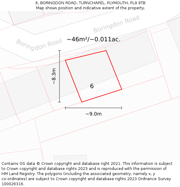 6, BORINGDON ROAD, TURNCHAPEL, PLYMOUTH, PL9 9TB: Plot and title map