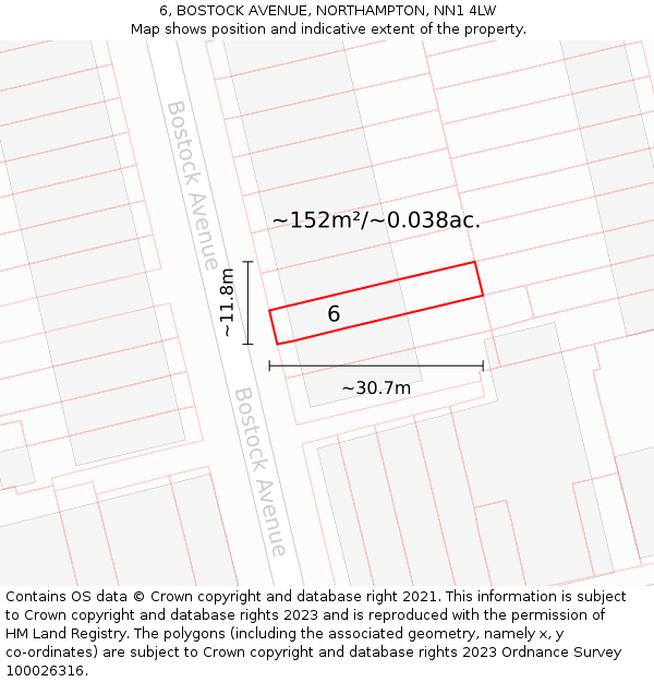 6, BOSTOCK AVENUE, NORTHAMPTON, NN1 4LW: Plot and title map