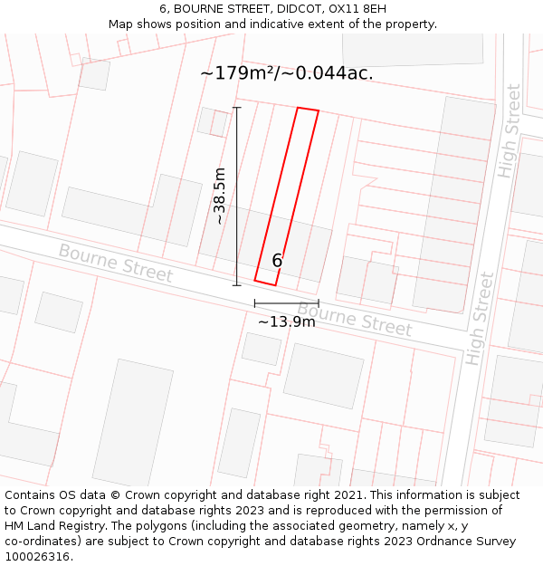 6, BOURNE STREET, DIDCOT, OX11 8EH: Plot and title map
