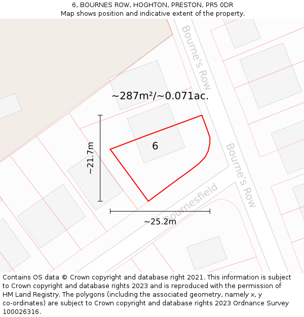 6, BOURNES ROW, HOGHTON, PRESTON, PR5 0DR: Plot and title map