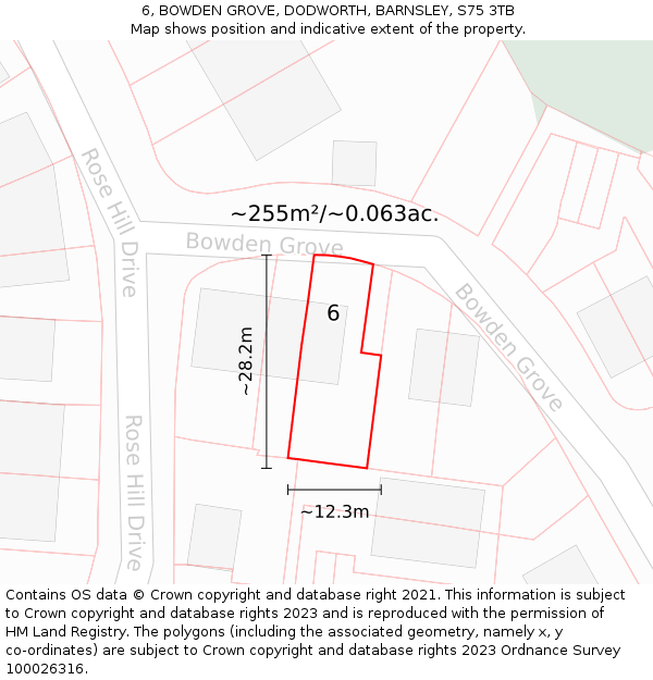 6, BOWDEN GROVE, DODWORTH, BARNSLEY, S75 3TB: Plot and title map