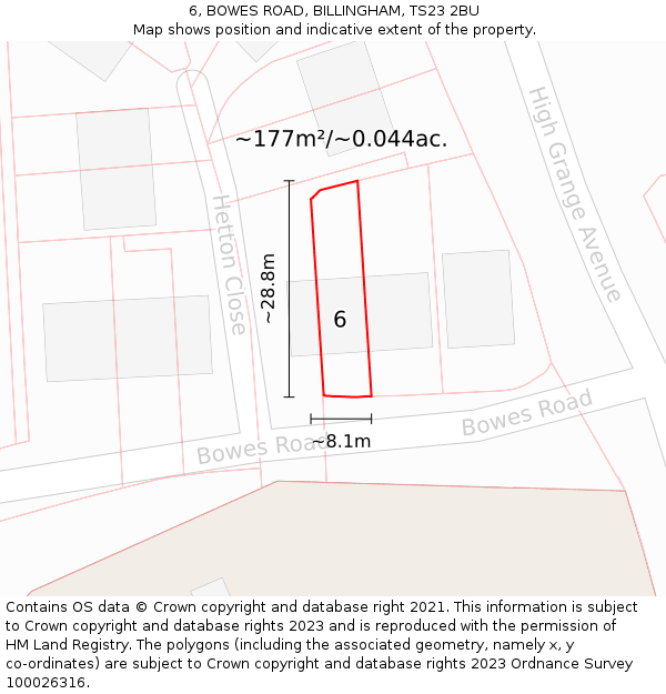 6, BOWES ROAD, BILLINGHAM, TS23 2BU: Plot and title map