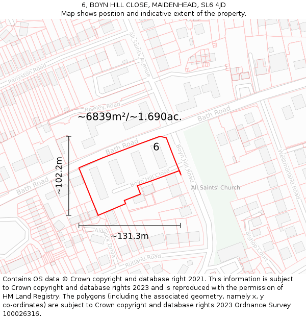 6, BOYN HILL CLOSE, MAIDENHEAD, SL6 4JD: Plot and title map