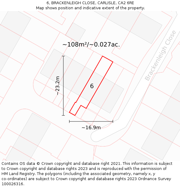 6, BRACKENLEIGH CLOSE, CARLISLE, CA2 6RE: Plot and title map
