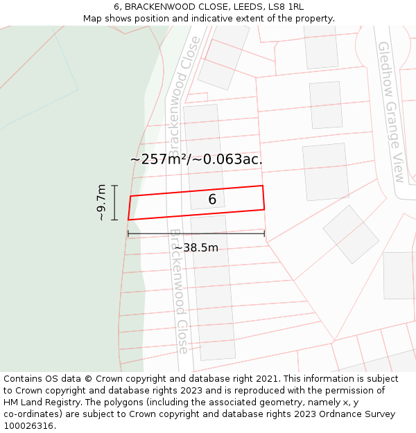 6, BRACKENWOOD CLOSE, LEEDS, LS8 1RL: Plot and title map