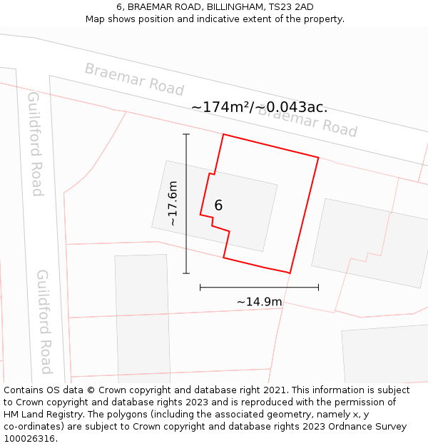 6, BRAEMAR ROAD, BILLINGHAM, TS23 2AD: Plot and title map