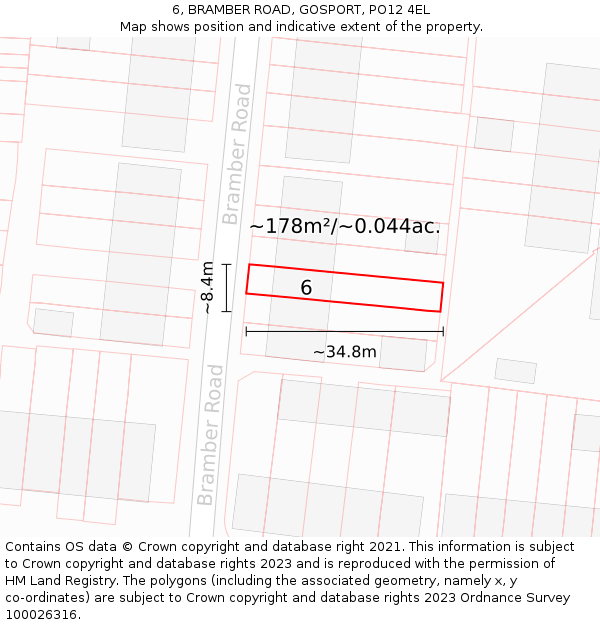 6, BRAMBER ROAD, GOSPORT, PO12 4EL: Plot and title map