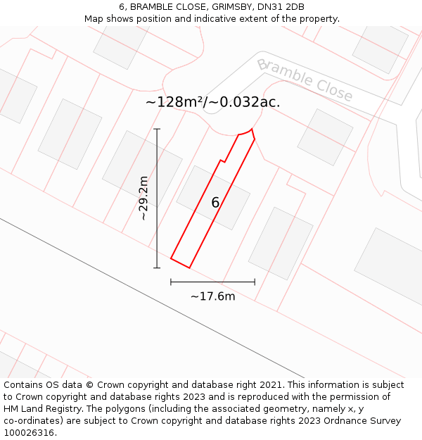 6, BRAMBLE CLOSE, GRIMSBY, DN31 2DB: Plot and title map