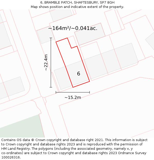 6, BRAMBLE PATCH, SHAFTESBURY, SP7 8GH: Plot and title map